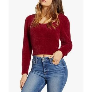 Astr The Label Red Red Fuzzy Super Soft Puff Sleeve Sweater M